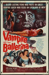 6t1426 VAMPIRE & THE BALLERINA 1sh 1962 blood-lusting vampire queen fiend who preys on girls!