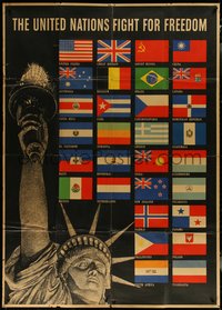 6t0406 UNITED NATIONS FIGHT FOR FREEDOM 40x56 WWII war poster 1942 Lady Liberty & flags, ultra rare!