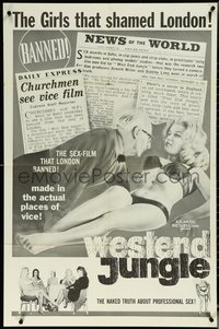 6t1441 WESTEND JUNGLE 1sh 1962 newspaper articles & sexy woman, the sex-film that London banned!