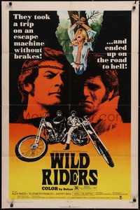 6t1446 WILD RIDERS 1sh 1971 Alex Rocco & another biker end up on the road to Hell!