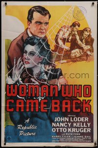 6t1451 WOMAN WHO CAME BACK 1sh 1945 John Loder, Nancy Kelly, cool spider web image!