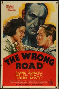 6t1453 WRONG ROAD 1sh 1937 Richard Cromwell tracked down through the woman he loves, Helen Mack!