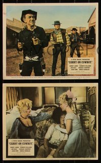 6t1529 CARRY ON COWBOY 5 color English FOH LCs 1965 Sidney James, sexy English cowboy western!