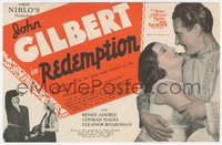 6t1487 REDEMPTION herald 1930 John Gilbert, Renee Adoree, Conrad Nagel, love triangle, ultra rare!