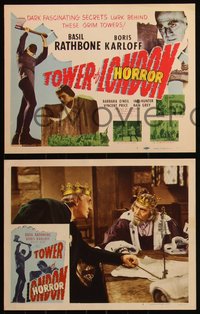 6t0907 TOWER OF LONDON 8 LCs R1948 Basil Rathbone, executioner Boris Karloff Basil Rathbone!