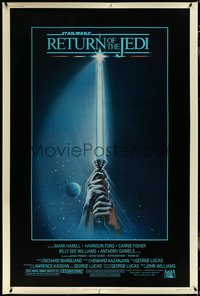 6w0037 RETURN OF THE JEDI 40x60 1983 George Lucas classic, Reamer art of hands holding lightsaber!