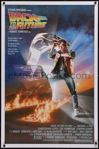 6w0338 BACK TO THE FUTURE studio style 1sh 1985 art of Michael J. Fox & Delorean by Drew Struzan!