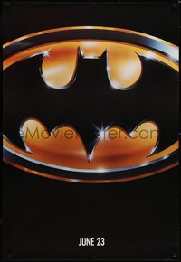 6w0346 BATMAN teaser 1sh 1989 directed by Tim Burton, cool image of Bat logo, glossy finish!