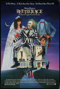 6w0350 BEETLEJUICE 1sh 1988 Tim Burton, Ramsey art of Michael Keaton, Baldwin & Geena Davis!