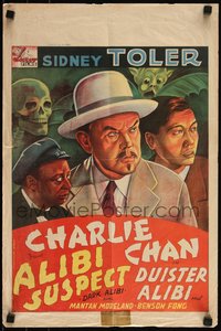 6w0873 DARK ALIBI Belgian 1948 Sidney Toler as Charlie Chan, Moreland, Fong & skeleton, rare!