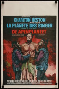 6w0881 PLANET OF THE APES Belgian R1970s Ray art of bound barechested Charlton Heston held prisoner!