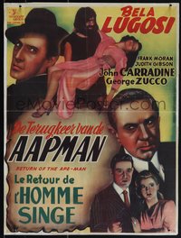 6w0882 RETURN OF THE APE MAN Belgian 1948 Bela Lugosi, John Carradine, completely different & rare!