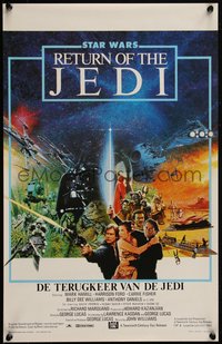 6w0883 RETURN OF THE JEDI Belgian 1983 George Lucas classic, cool different art by Michel Jouin!