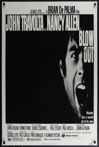 6w0364 BLOW OUT 1sh 1981 John Travolta, Brian De Palma, Allen, murder has a sound all of its own!