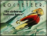 6w0171 ROCKETEER British quad 1991 Walt Disney, deco-style Mattos art of him soaring into sky, rare!