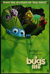 6w0370 BUG'S LIFE DS 1sh 1998 cute Disney/Pixar CG cartoon, cute image of cast on leaf, book promotion!