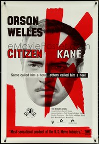 6w0377 CITIZEN KANE 1sh R1991 some called Orson Welles a hero, others called him a heel!