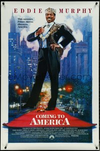 6w0382 COMING TO AMERICA int'l 1sh 1988 great artwork of African Prince Eddie Murphy by Drew Struzan!