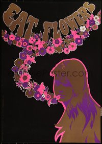 6w0817 EAT FLOWERS 20x29 Dutch commercial poster 1960s psychedelic Slabbers art of woman & flowers!