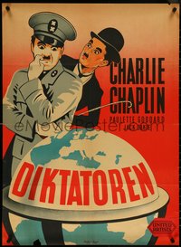 6w0204 GREAT DICTATOR Danish 1947 different art of Chaplin as Hitler double & as Tramp, rare!