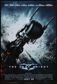 6w0388 DARK KNIGHT advance DS 1sh 2008 cool image of Christian Bale as Batman on Batpod bat bike!