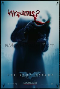 6w0387 DARK KNIGHT teaser DS 1sh 2008 great image of Heath Ledger as the Joker, why so serious?