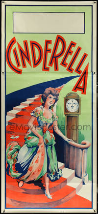 6w0012 CINDERELLA stage play English 3sh 1930s stone litho walking down stairs going to the ball!