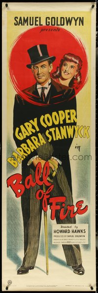 6w0209 BALL OF FIRE English door panel 1942 best art of Gary Cooper & Barbara Stanwyck, Howard Hawks