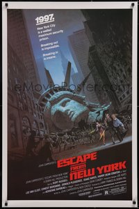 6w0407 ESCAPE FROM NEW YORK studio style 1sh 1981 Carpenter, Jackson art of decapitated Lady Liberty!