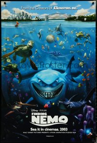6w0415 FINDING NEMO int'l advance DS 1sh 2003 Disney & Pixar animated fish movie, cool image of cast!