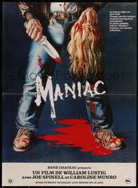 6w0839 MANIAC French 15x21 1982 Gaia horror artwork of killer holding blonde scalp, ultra rare!