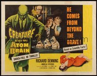 6w0948 CREATURE WITH THE ATOM BRAIN 1/2sh 1955 cool sci-fi art of dead man stalking his prey!