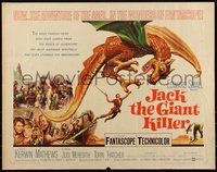 6w0975 JACK THE GIANT KILLER 1/2sh 1962 cool fantasy art of massive dragon carrying Kerwin Mathews!