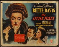 6w0982 LITTLE FOXES style B 1/2sh 1941 Bette Davis, Herbert Marshall, Lillian Hellman, ultra rare!