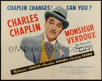 6w0986 MONSIEUR VERDOUX style A 1/2sh 1947 great image of dapper Charlie Chaplin, ultra rare!