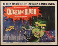 6w0997 QUEEN OF BLOOD 1/2sh 1966 Basil Rathbone, cool art of female monster & victims in her web!