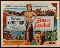 6w1005 SINS OF JEZEBEL style B 1/2sh 1953 sexy Paulette Goddard as the Biblical woman, ultra rare!
