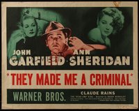 6w1011 THEY MADE ME A CRIMINAL 1/2sh R1944 hunted fugitive John Garfield & Ann Sheridan, ultra rare!