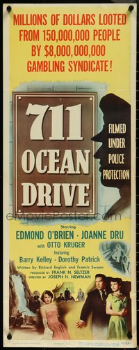 6w0655 711 OCEAN DRIVE insert 1950 Edmond O'Brien, Joanne Dru, armed police protection, rare!