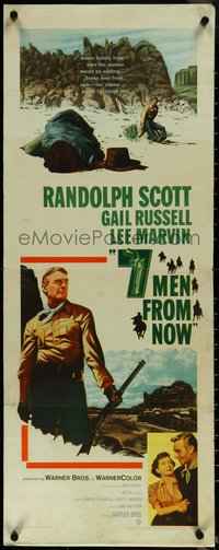 6w0654 7 MEN FROM NOW insert 1956 Budd Boetticher, cool art of Randolph Scott after shootout!