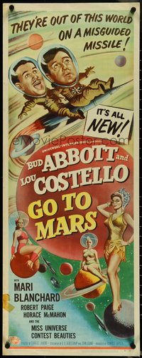 6w0656 ABBOTT & COSTELLO GO TO MARS insert 1953 art of wacky astronauts Bud & Lou in space!
