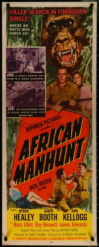 6w0660 AFRICAN MANHUNT insert 1954 in the forbidden jungle where no white man dared go, ultra rare!