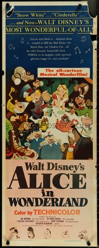 6w0662 ALICE IN WONDERLAND insert 1951 Walt Disney Lewis Carroll classic, wonderful art!