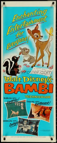 6w0671 BAMBI insert R1966 Walt Disney cartoon classic, great art with Thumper & Flower!