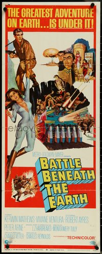 6w0673 BATTLE BENEATH THE EARTH insert 1968 cool sci-fi art of Kerwin Mathews & sexy Viviane Ventura!