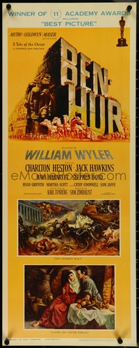 6w0675 BEN-HUR insert 1960 Charlton Heston, William Wyler classic epic, cool chariot & title art!