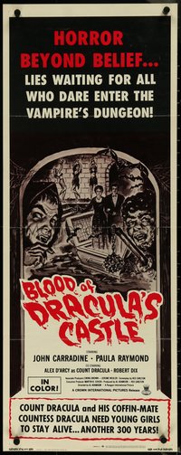 6w0683 BLOOD OF DRACULA'S CASTLE insert 1969 Adamson directed vampire horror, John Carradine, rare!