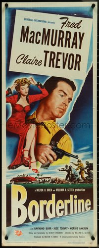 6w0687 BORDERLINE insert 1950 cool art with Fred MacMurray & Claire Trevor pointing guns, rare!