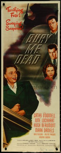 6w0691 BURY ME DEAD insert 1947 Cathy O'Donnell, Beaumont, film noir, terrifying fear, ultra rare!