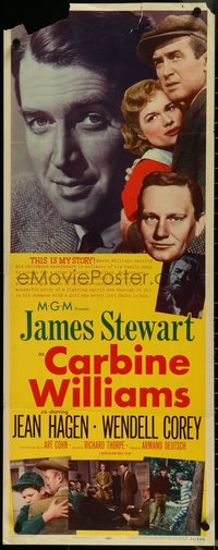 6w0694 CARBINE WILLIAMS insert 1952 great portrait of James Stewart, Jean Hagen, Wendell Corey!